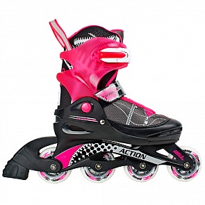 Роликовые коньки PW-117СВ 68А Коробейники, пластиковая рама, розовые, размер 34-37 (RT, 5630rt)